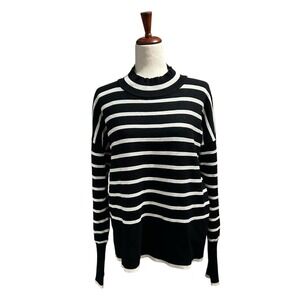 Rachel Zoe Women's Sweater Size XL Black White Mock Neck Ribbed Texture Stripe